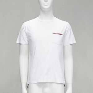 THOM BROWNE iconic stripes patch pocket white cotton tshirt Sz. 1 S